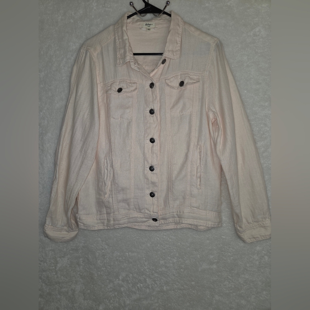 Dylan Cream Denim Trucker Linen Button-Up Jacket Women's Size Small